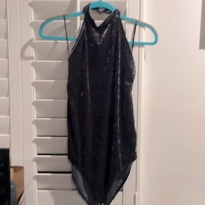 Crush velvet, halter collar body suite